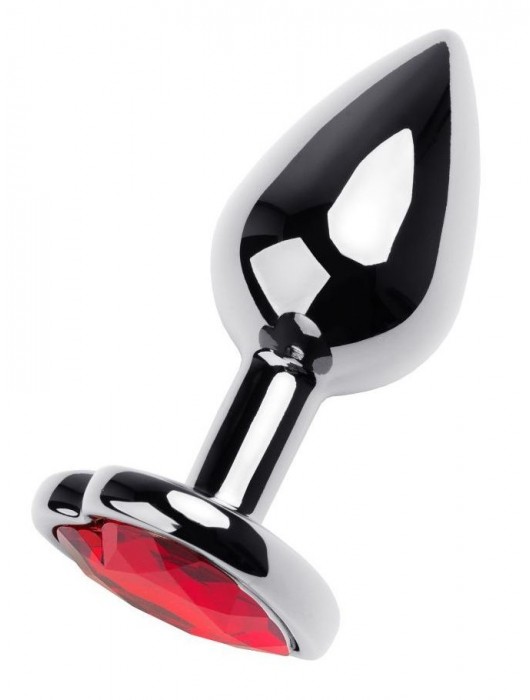 Серебристая коническая анальная пробка с красным кристаллом-сердечком - 7 см. - ToyFa - купить с доставкой в Коломне