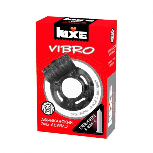 Чёрное эрекционное виброкольцо Luxe VIBRO  Африканский Эль Дьябло  + презерватив - Luxe - в Коломне купить с доставкой