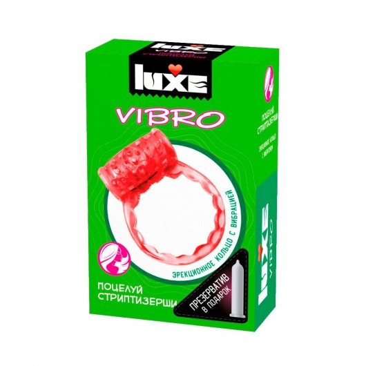 Розовое эрекционное виброкольцо Luxe VIBRO  Поцелуй стриптизёрши  + презерватив - Luxe - в Коломне купить с доставкой