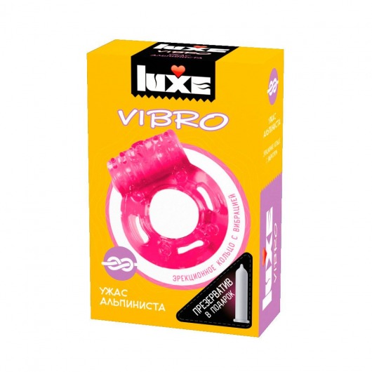 Розовое эрекционное виброкольцо Luxe VIBRO  Ужас Альпиниста  + презерватив - Luxe - в Коломне купить с доставкой