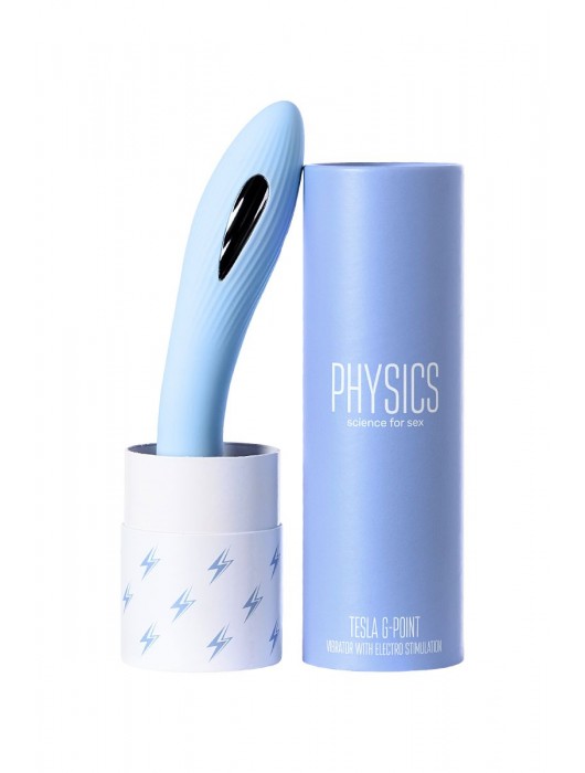 Голубой силиконовый вибратор с электростимуляцией TESLA G-POINT - 21 см. - ToyFa - купить с доставкой в Коломне
