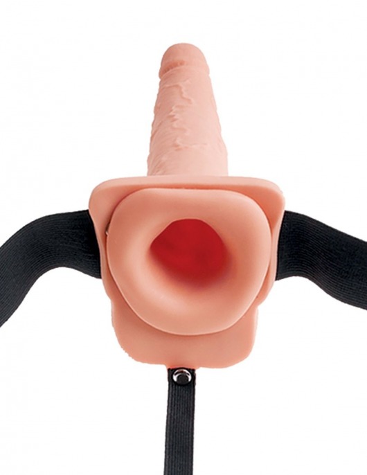 Телесный полый страпон с имитацией эякуляции 7.5  Hollow Squirting Strap-On with Balls Flesh - 21,6 см. - Pipedream - купить с доставкой в Коломне