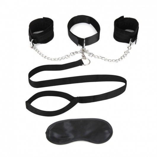 Чёрный ошейник с наручниками и поводком Collar Cuffs   Leash Set - Lux Fetish - купить с доставкой в Коломне