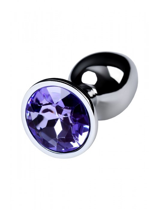 Серебристая конусовидная анальная пробка с фиолетовым кристаллом - 7 см. - ToyFa - купить с доставкой в Коломне
