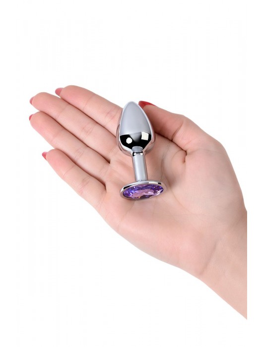 Серебристая конусовидная анальная пробка с фиолетовым кристаллом - 7 см. - ToyFa - купить с доставкой в Коломне
