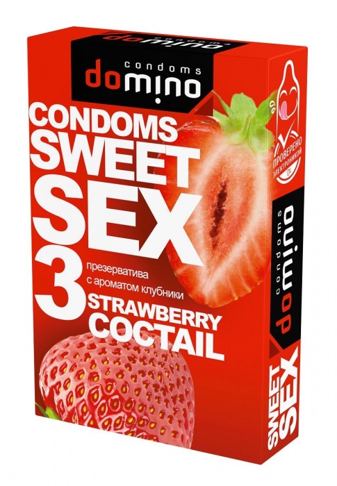 Презервативы для орального секса DOMINO Sweet Sex с ароматом клубничного коктейля  - 3 шт. - Domino - купить с доставкой в Коломне