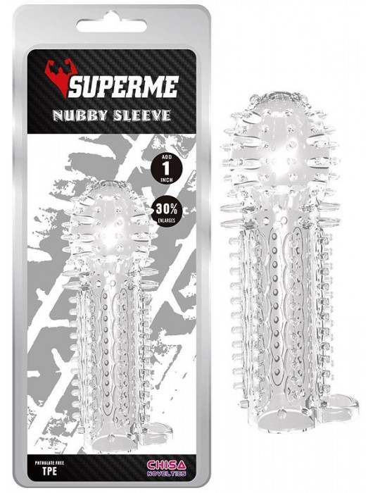 Закрытая прозрачная насадка на пенис с шипиками Nubby Sleeve - 14,5 см. - Chisa - в Коломне купить с доставкой
