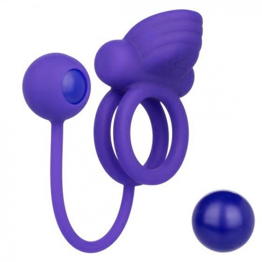 Фиолетовое эрекционное кольцо с утяжелителем Silicone Rechargeable Dual Rockin Rim Enhancer - California Exotic Novelties - в Коломне купить с доставкой