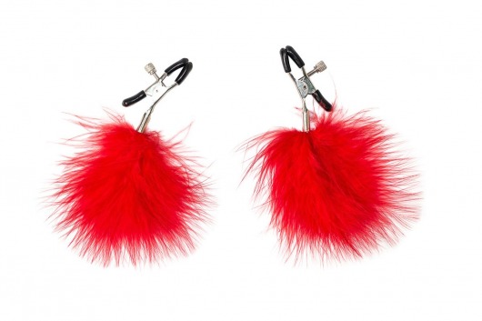 Зажимы на соски с красным пухом Euphoric - Lola Games - купить с доставкой в Коломне