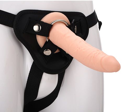 Телесный страпон на черных трусиках STRAP ON REAL DILDO - 20 см. - Dream Toys - купить с доставкой в Коломне