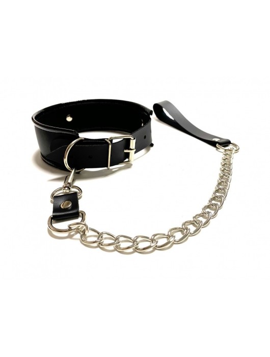 Черный ошейник с поводком из эко-кожи - БДСМ Арсенал - купить с доставкой в Коломне