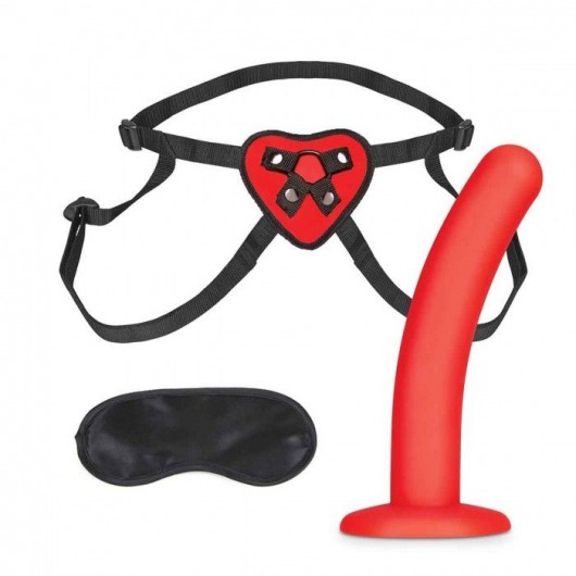 Красный поясной фаллоимитатор Red Heart Strap on Harness   5in Dildo Set - 12,25 см. - Lux Fetish - купить с доставкой в Коломне