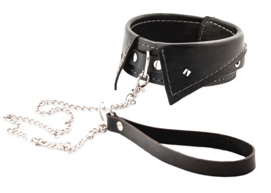 Черный ошейник-воротничок с металлическим поводком - Crazy Handmade - купить с доставкой в Коломне