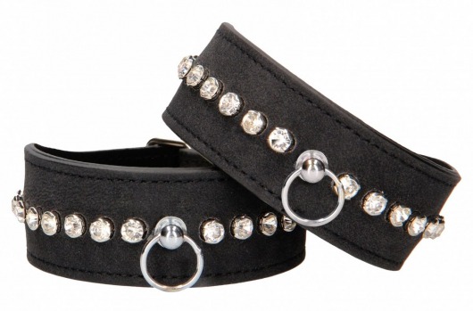 Черные наручники Diamond Studded Wrist Cuffs - Shots Media BV - купить с доставкой в Коломне