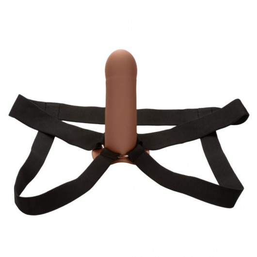 Коричневый фаллопротез из силикона Extension with Harness - 15,75 см. - California Exotic Novelties - купить с доставкой в Коломне