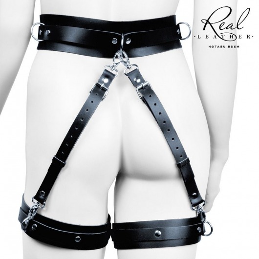 Черный кожаный пояс с гартерами - S-M - Notabu - купить с доставкой в Коломне