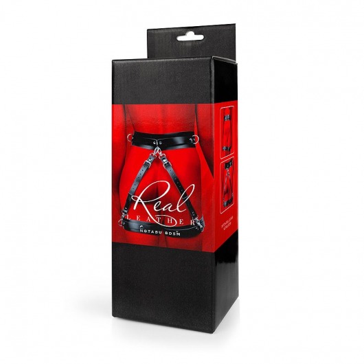 Черный кожаный пояс с гартерами - S-M - Notabu - купить с доставкой в Коломне