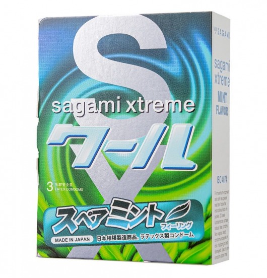 Презервативы Sagami Xtreme Mint с ароматом мяты - 3 шт. - Sagami - купить с доставкой в Коломне