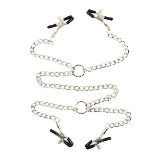 Серебристые зажимы для сосков и половых губ на тонкой цепочке - Notabu - купить с доставкой в Коломне