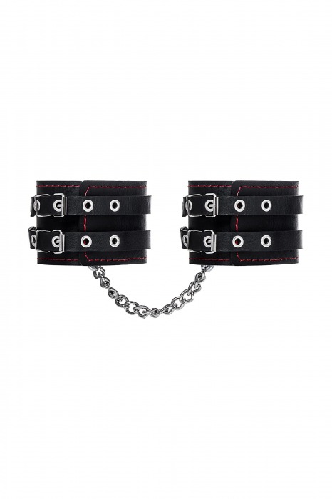 Черные кожаные оковы с двумя ремнями и контрастной строчкой - Pecado - купить с доставкой в Коломне