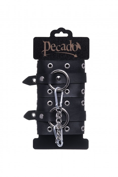 Черные кожаные однослойные наручники с люверсами - Pecado - купить с доставкой в Коломне