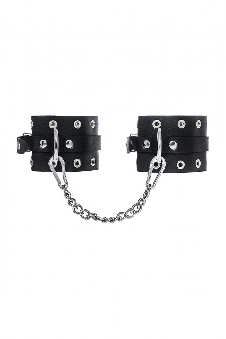 Черные кожаные однослойные оковы с люверсами - Pecado - купить с доставкой в Коломне
