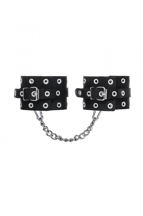 Черные кожаные однослойные оковы с люверсами - Pecado - купить с доставкой в Коломне