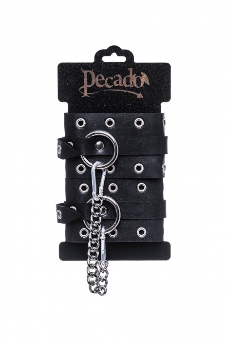 Черные кожаные однослойные оковы с люверсами - Pecado - купить с доставкой в Коломне