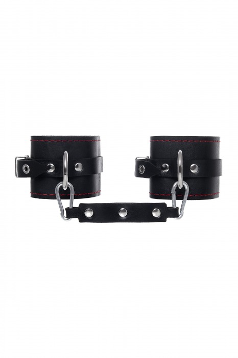 Черные кожаные однослойные оковы с контрастной строчкой - Pecado - купить с доставкой в Коломне