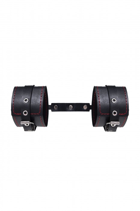 Черные кожаные однослойные оковы с контрастной строчкой - Pecado - купить с доставкой в Коломне