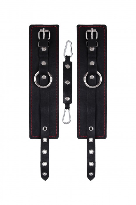 Черные кожаные однослойные оковы с контрастной строчкой - Pecado - купить с доставкой в Коломне