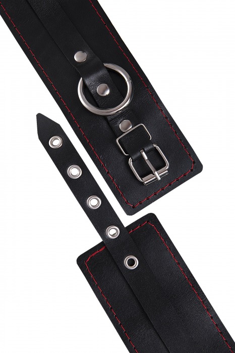 Черные кожаные однослойные оковы с контрастной строчкой - Pecado - купить с доставкой в Коломне