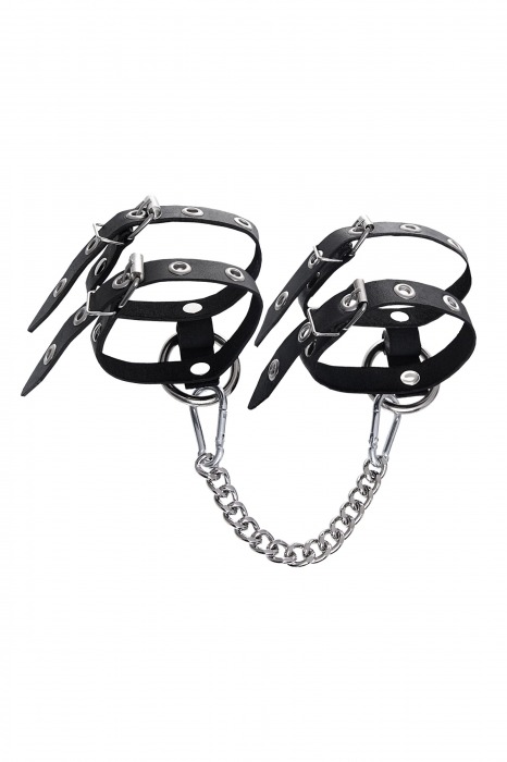 Черные однослойные кожаные оковы из двух ремешков - Pecado - купить с доставкой в Коломне