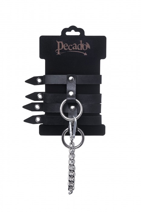 Черные однослойные кожаные оковы из двух ремешков - Pecado - купить с доставкой в Коломне