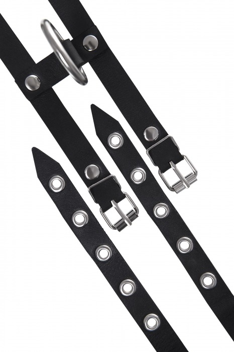 Черные однослойные кожаные оковы из двух ремешков - Pecado - купить с доставкой в Коломне