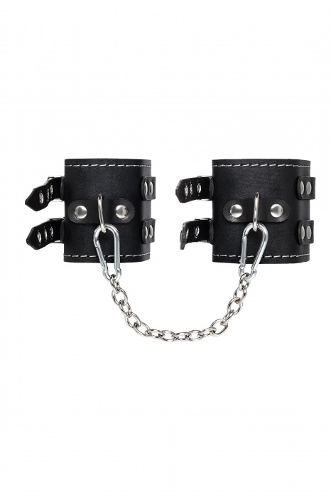 Черные кожаные оковы с двумя ремнями и красной подкладкой - Pecado - купить с доставкой в Коломне