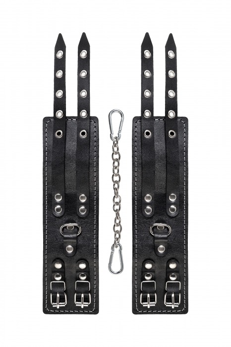 Черные кожаные оковы с двумя ремнями и красной подкладкой - Pecado - купить с доставкой в Коломне