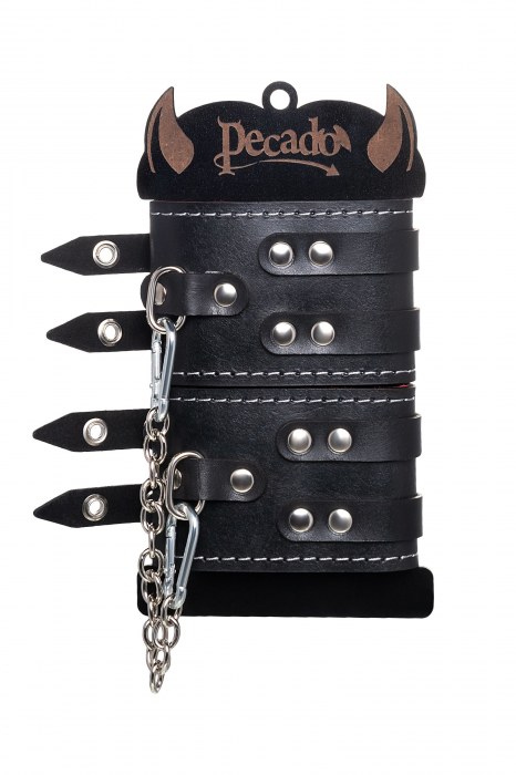 Черные кожаные оковы с двумя ремнями и красной подкладкой - Pecado - купить с доставкой в Коломне