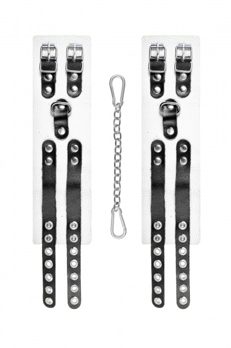 Бело-черные оковы с двумя ремешками и люверсами - Pecado - купить с доставкой в Коломне