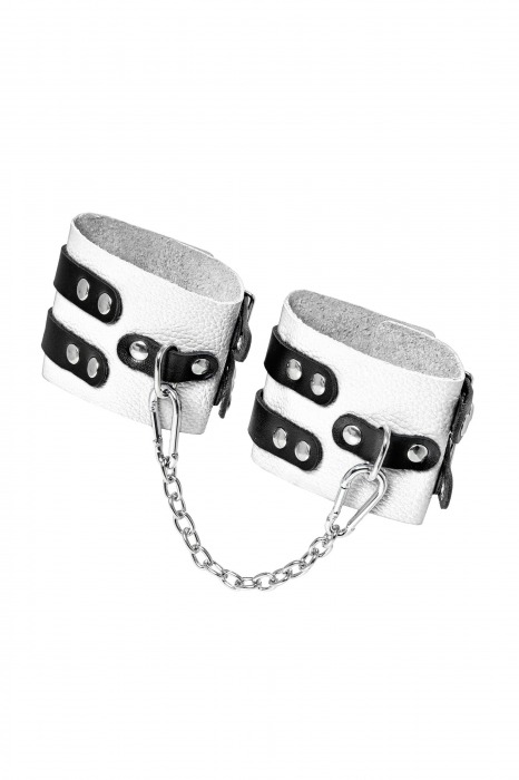 Бело-черные оковы с двумя ремешками и люверсами - Pecado - купить с доставкой в Коломне