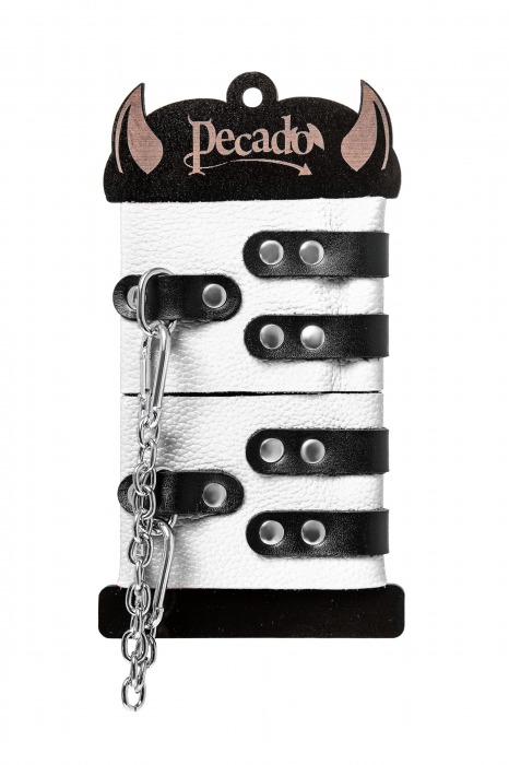 Бело-черные оковы с двумя ремешками и люверсами - Pecado - купить с доставкой в Коломне