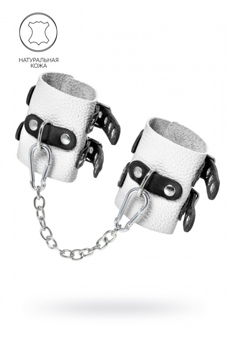 Бело-черные наручники с двумя ремешками и люверсами - Pecado - купить с доставкой в Коломне