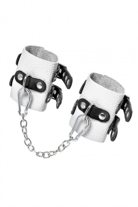 Бело-черные наручники с двумя ремешками и люверсами - Pecado - купить с доставкой в Коломне