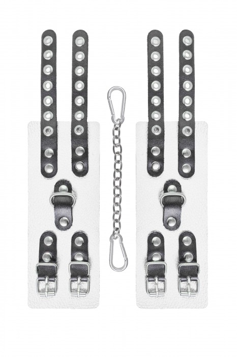 Бело-черные наручники с двумя ремешками и люверсами - Pecado - купить с доставкой в Коломне