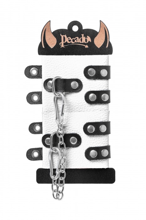 Бело-черные наручники с двумя ремешками и люверсами - Pecado - купить с доставкой в Коломне