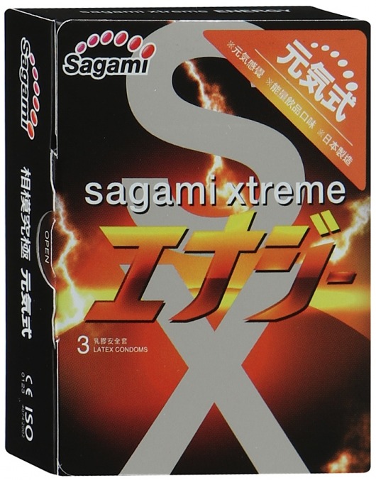 Презервативы Sagami Xtreme ENERGY с ароматом энергетика - 3 шт. - Sagami - купить с доставкой в Коломне