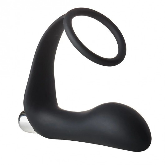Черное эрекционное кольцо с вибропробкой Vibrating Anal Plug With Cockring - Dream Toys - в Коломне купить с доставкой