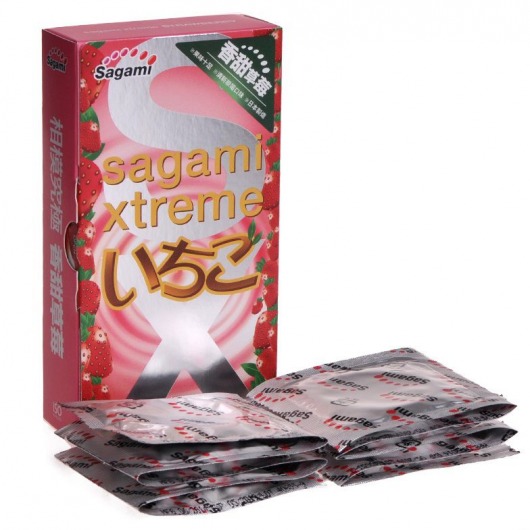 Презервативы Sagami Xtreme Strawberry c ароматом клубники - 10 шт. - Sagami - купить с доставкой в Коломне