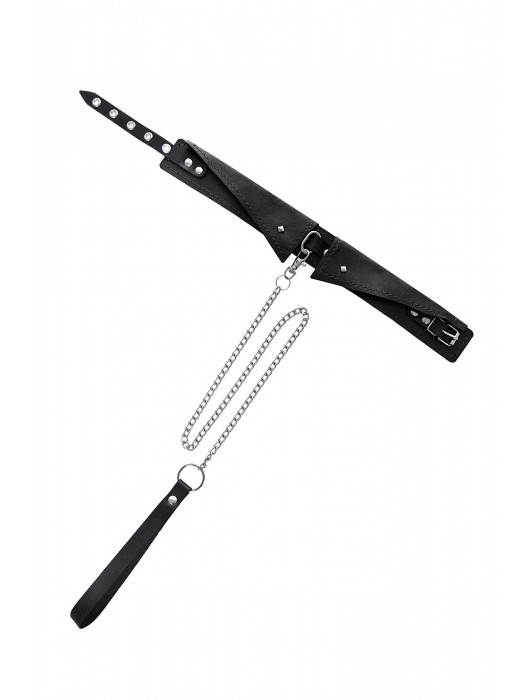 Черный кожаный ошейник-воротник с поводком - Pecado - купить с доставкой в Коломне