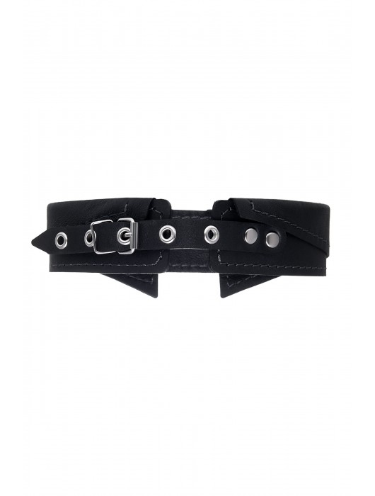 Черный кожаный ошейник-воротник с поводком - Pecado - купить с доставкой в Коломне